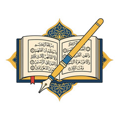 Open Quran book with Arabic calligraphy rests on ornate stand, symbolizing faith, knowledge, and spiritual reflection in a serene atmosphere.