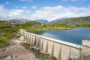 View of St&aring;vassdammen and mountains in background, Edland, Telemark, Norway. 