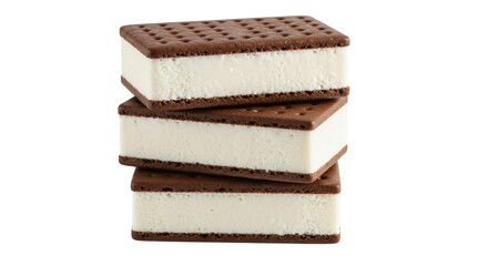 Three ice cream sandwich cookies stacked on top of each other, isolated on transparent background