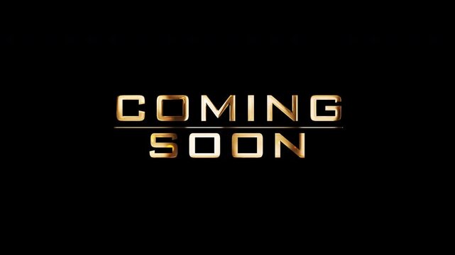 Animation text of Coming Soon gold text glitch effect cinematic title abstract backgroud. Element for Isolated transparent video animation text with alpha channel using Quick time proress 444