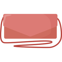 Coral Pink Clutch Purse with Thin Shoulder Strap on Transparent Background Detailed Vector Illustration