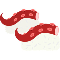 Two Sushi Rolls Featuring Red Octopus Tentacles Topped With Pink Suckers Resting On White Rice With Transparent Background Minimalist Style