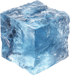 Blue ice cube, frozen texture, macro detail, cold water, glossy surface, studio light