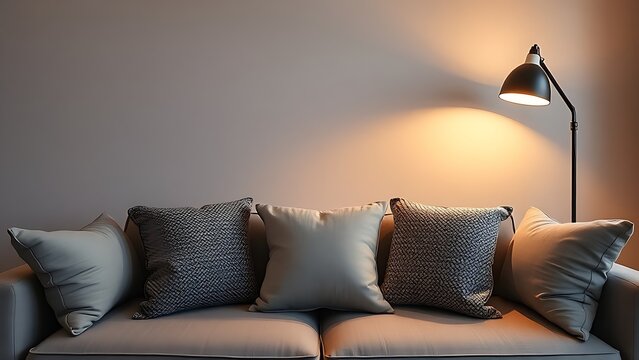 A contemporary sofa with textured pillows in a minimalist living space, creating a cozy and inviting atmosphere.
