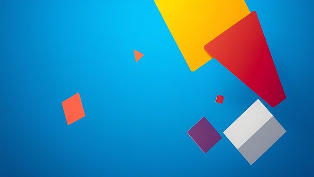 Abstract geometric shapes float against a gradient blue background, creating a modern and minimalist business concept.