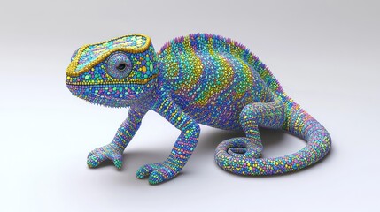 Colorful chameleon on a neutral background, rendered as a 3D model for educational use