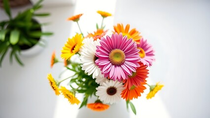 A fresh daisy bouquet arranged as a centerpiece, bathed in soft natural light.