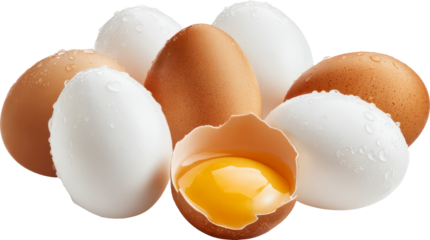 Egg white brown fresh yolk cracked open for cooking inspiration, clean minimal food concept