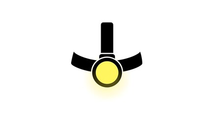 Headlamp illustration with bright yellow light, black design, and minimalist style.