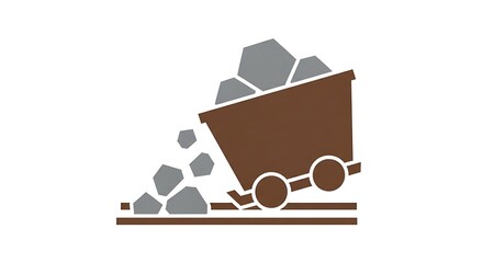 Mining Cart Icon with Rocks on Tracks Illustration.