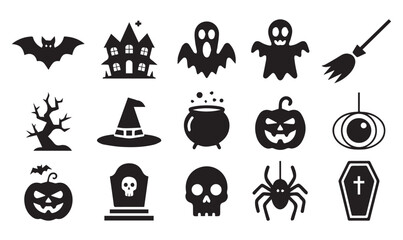 Halloween Silhouette Icon Set – Spooky Vector Symbols for Seasonal Design