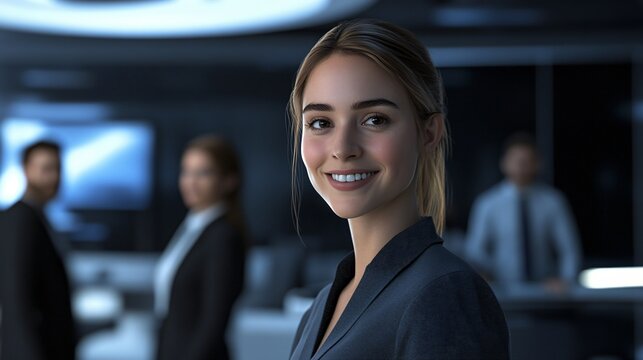 Cheerful businesswoman in office setting