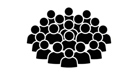 A large group of people represented by simple black icons, isolated on a white background