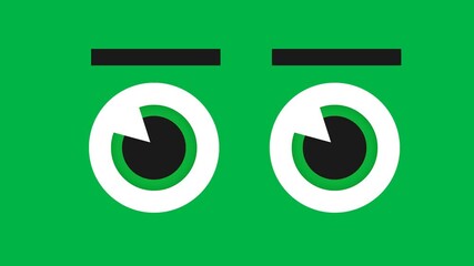 A green cartoon face with asymmetrical white eyes and flat mouth shows neutral expression on green screen chromakey background in 2d style, great for subtle moods or 3d character base. - Powered by Adobe