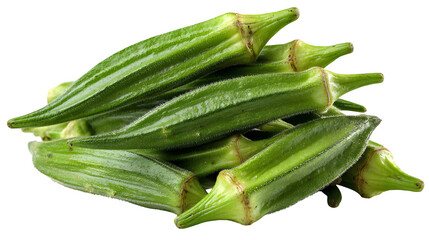 Fresh Okra Pods, isolated on transparent background