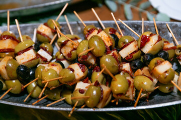 alimento, mesa, delicioso, fresco, aceitunas, gildas, sabroso, frio, salado, macro, pimientos, cocina, exquisito, comida, delicioso