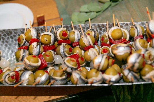 alimento, mesa, delicioso, fresco, aceitunas, gildas, sabroso, frio, salado, macro, pimientos, cocina, exquisito, comida, delicioso