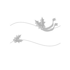 Soft black holly leaves with elegant ribbon swirl illustration. Minimal festive botanical art . Gentle pastel Christmas ornament vector on white background.