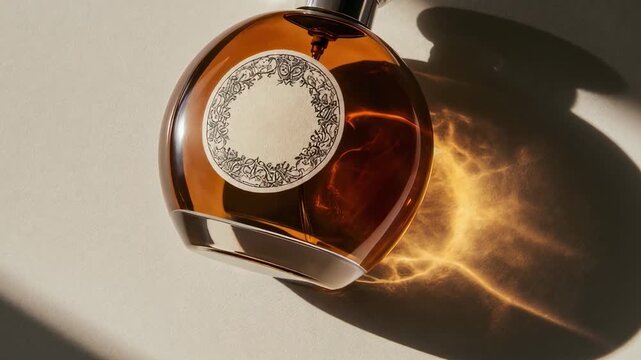 Perfume &aacute;mbar con tapa met&aacute;lica y etiqueta ornamental