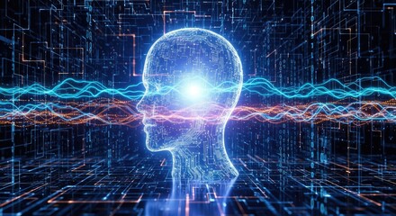 Unlock the Future with AI Brainpower: Digital Brain Concept with Glowing Neural Networks and Data Streams for Cutting-Edge Tech, Innovation and High-Tech Solutions