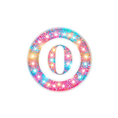 Colorful glowing number zero with a sparkly design, perfect for digital art and creative projects.