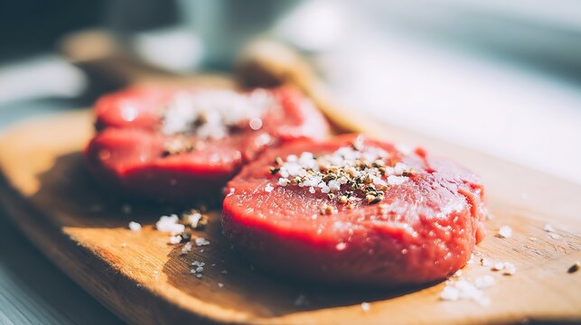 steak. Premium raw beef fillet steak on a wooden cutting board showcasing marbled texture. menu design, packaging mockups, designed for food delivery and cloud-kitchen brand materials.