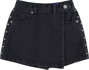 Black Denim Skort with Metal Button Details