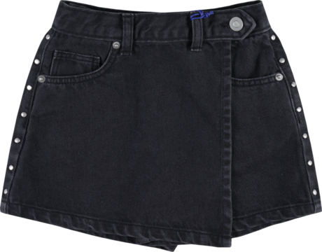 Black Denim Skort with Metal Button Details