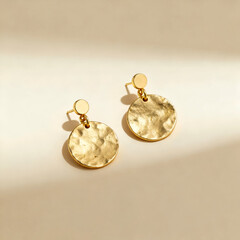 Modern Handcrafted Gold Earrings with Warm Light Reflection