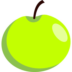 A Bright Green Apple with a Stem and Subtle Shadow on a Transparent Background