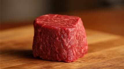 steak. Premium raw beef fillet steak on a wooden cutting board showcasing marbled texture. menu design, packaging mockups, designed for food delivery and cloud-kitchen brand materials.