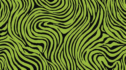 Obraz premium Abstract wavy line art in neon green and black with fluid movement and optical illusion effect