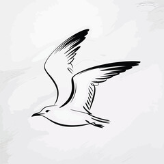 Obraz premium Black and white sketch of a seagull in flight bird