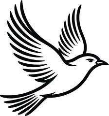 Fototapeta premium Black and White Outline of a Flying Bird 