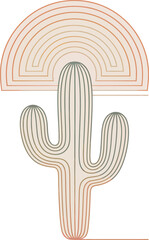 Minimalist Cactus and Rainbow Line Art desert nature