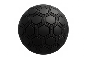 Black futuristic sphere with geometric hexagonal pattern, abstract 3d render texture, transparent background