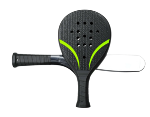 Two carbon fiber racquets with lime green accents