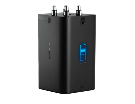 Sleek black power bank with illuminated battery indicator