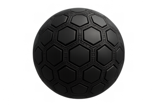 Black futuristic sphere with geometric hexagonal pattern, abstract 3d render texture, transparent background