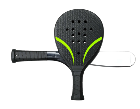 Two carbon fiber racquets with lime green accents