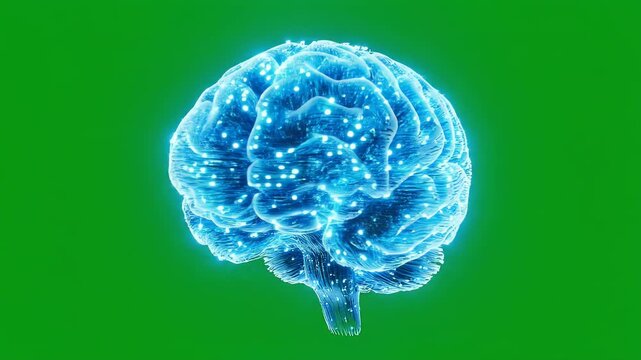 Glowing digital brain against green background conceptual design