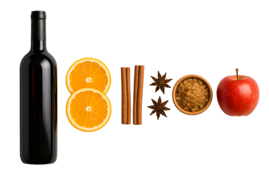 Mulled wine making set on a transparent background