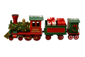Christmas train with tree. Winter holidays. New Year.