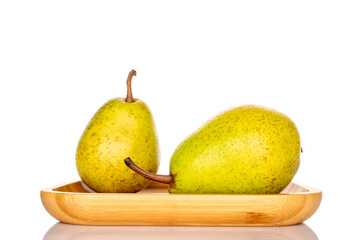 Sweet pear on white background, macro.