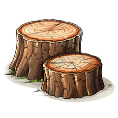 Two tree stumps on a grassy area, showcasing the natural texture and rings of the wood, perfect for nature-themed projects.