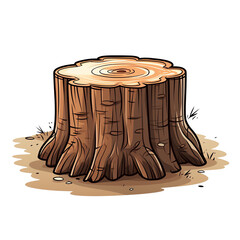 A detailed illustration of a tree stump, showcasing its textured surface and natural colors against the ground.
