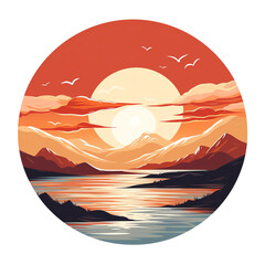 A serene sunset view over mountains with a reflective lake, creating a peaceful atmosphere and natural beauty.