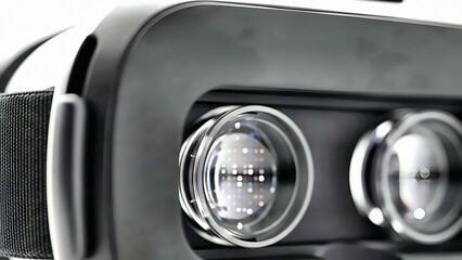 Close-up of VR Headset Lenses Showing Reflected Light Patterns a