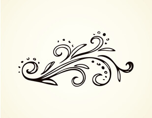 Old cute romantic book ribbon bow swirly tag swoosh element isolated on white paper card backdrop. Freehand black ink pen outline drawn curly corner sketchy in artistic rustic curlicue scrawl style