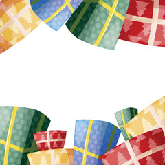 square frame for text. gift boxes are located at the top and bottom, space for text in the center